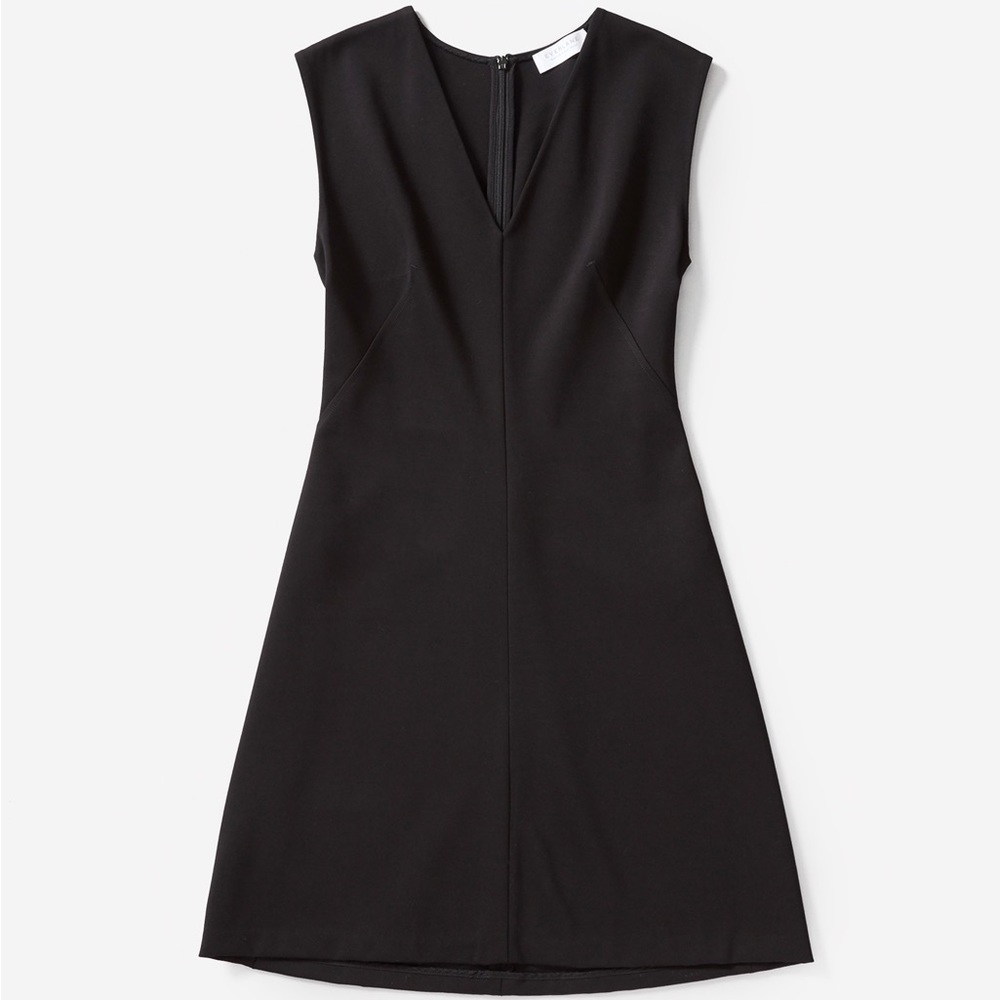 Everlane The Sleeveless V-Neck Flare Dress Ponte Midi Black. Sz 4